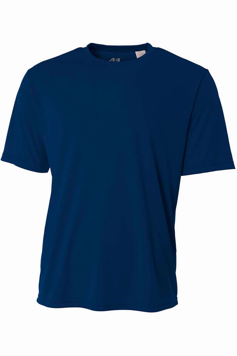 A4 Mens Performance Moisture Wicking Short Sleeve Crewneck T-Shirt - Navy Blue