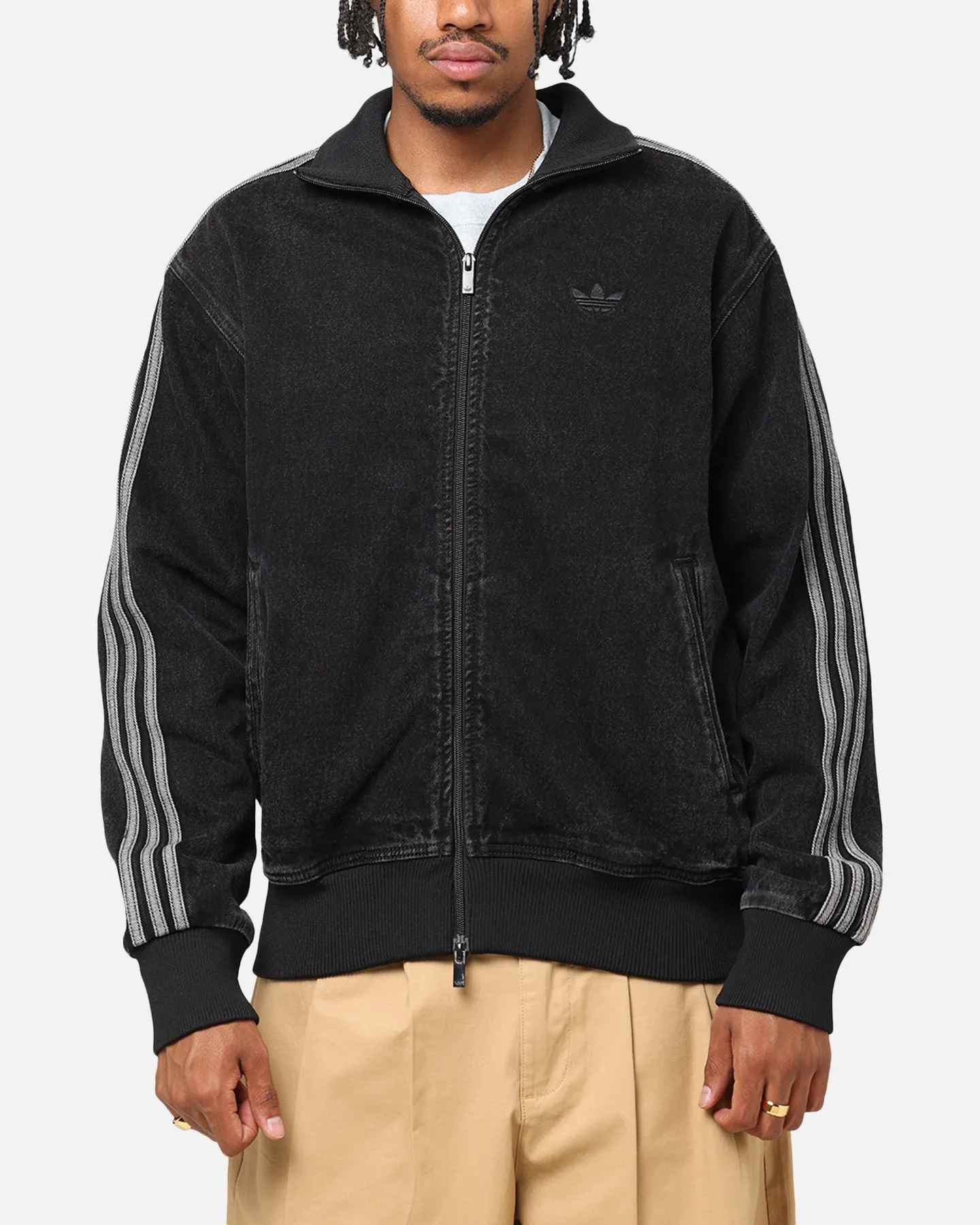 Adidas Adicolor Denim Firebird Track Jacket True Black men's jackets for cold weather and outdoor wear