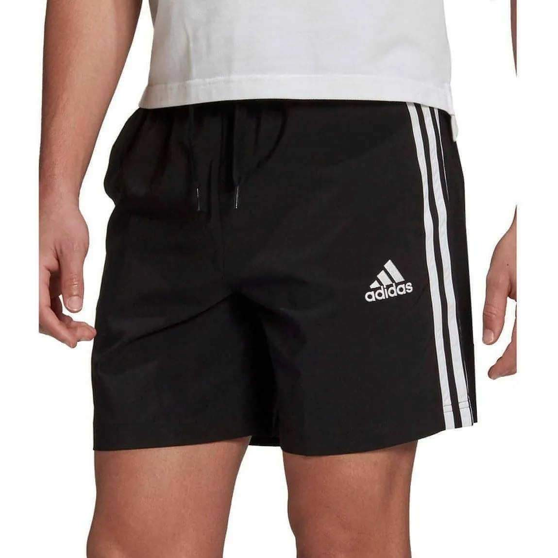 adidas AeroReady Essentials Chelsea 3 Stripes Mens Training Shorts - Black men's shorts for summer activities and lounging
