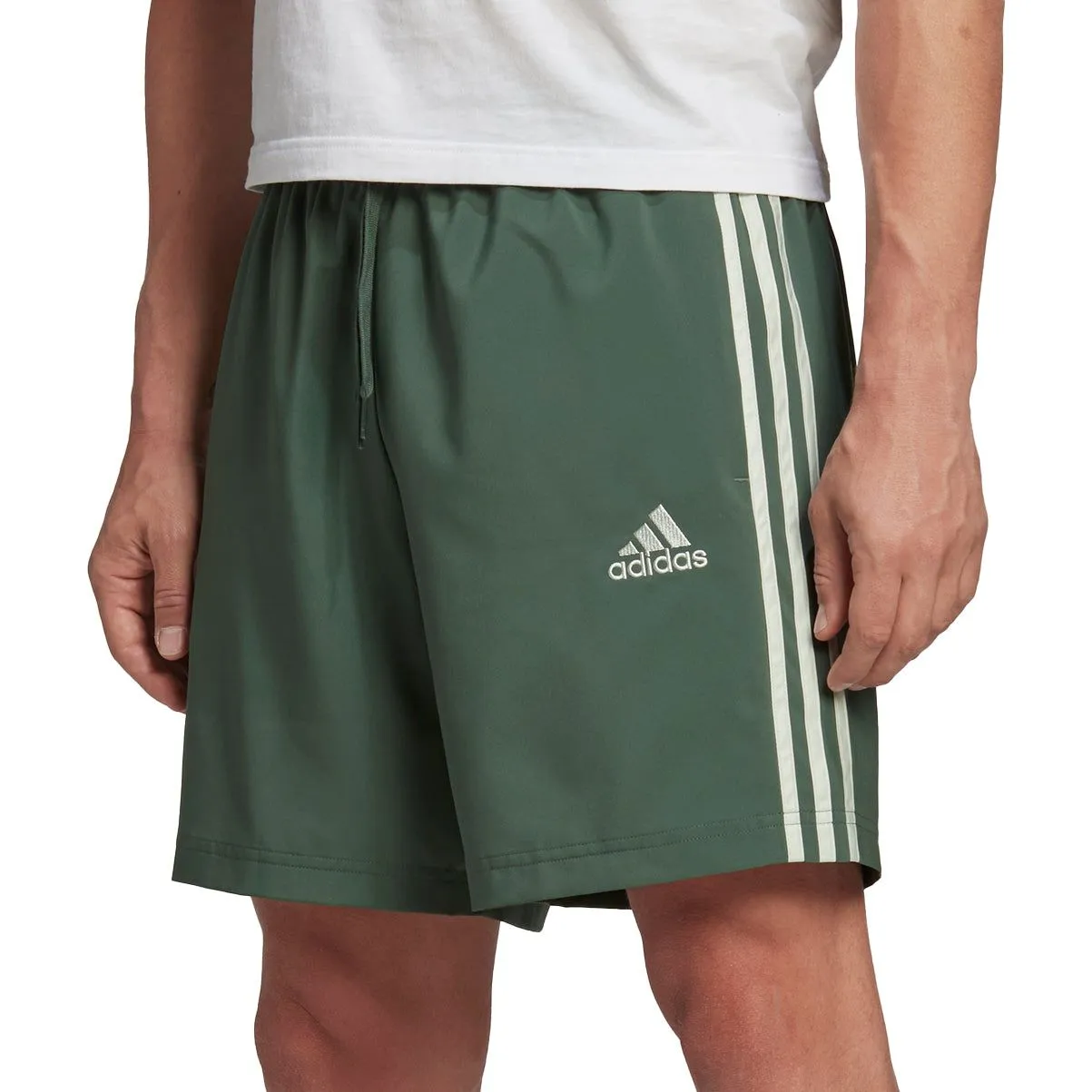 adidas AeroReady Essentials Chelsea 3 Stripes Mens Training Shorts - Green men's shorts for summer activities and lounging