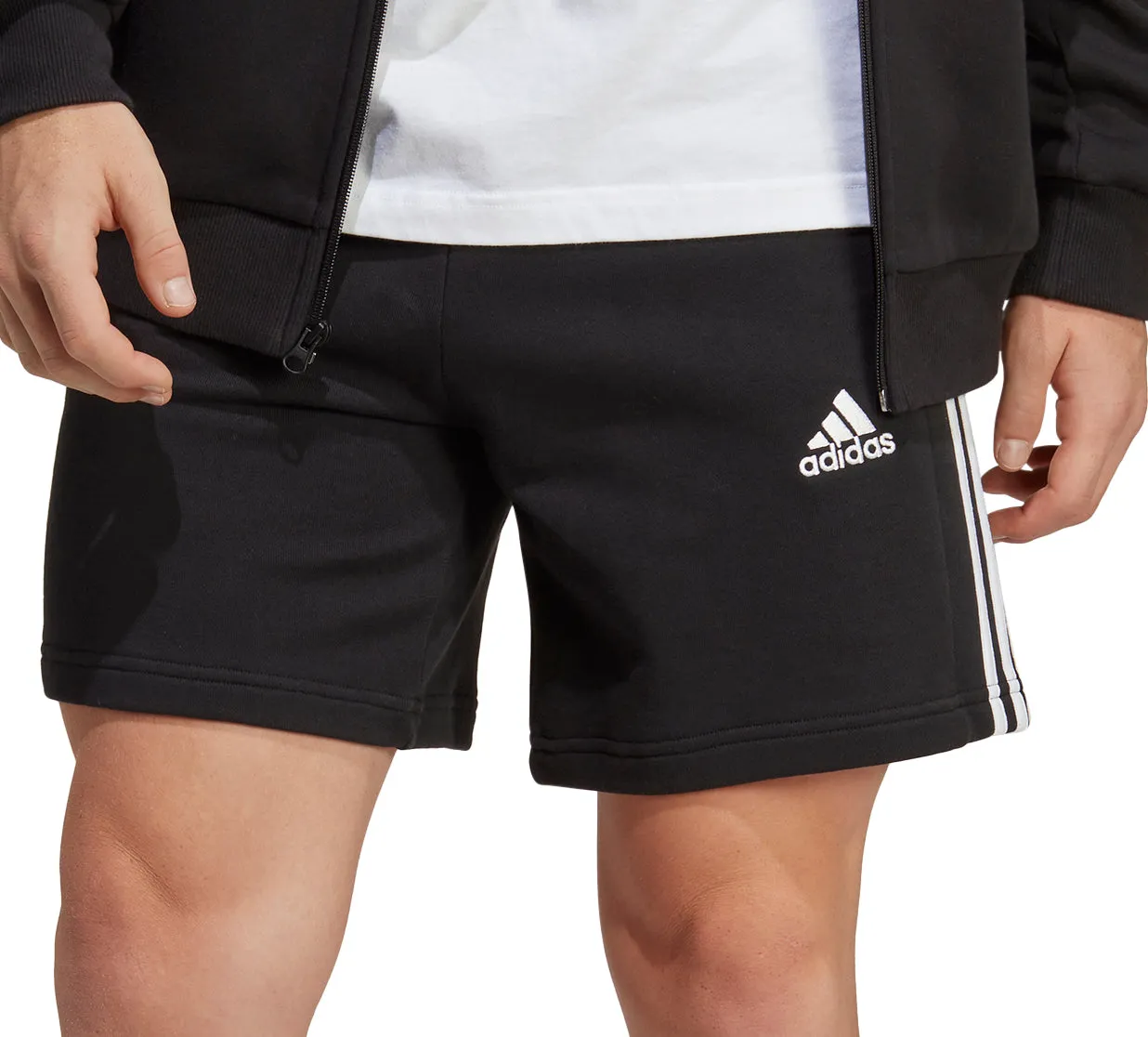 adidas Essentials 3 Stripes Mens Shorts - Black men's shorts for summer activities and lounging