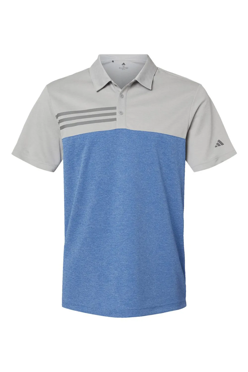 Adidas Mens 3 Stripes Colorblock UPF 50  Short Sleeve Polo Shirt - Heather Grey/Heather Collegiate Royal Blue