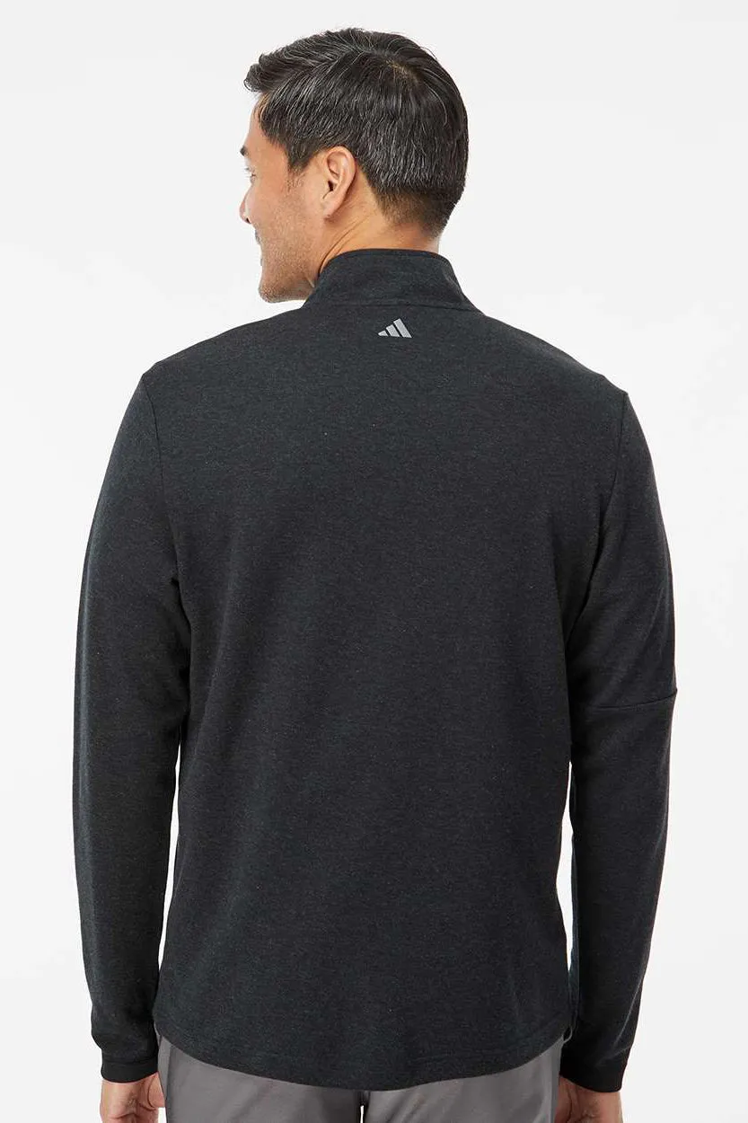 Adidas Mens 3 Stripes Moisture Wicking 1/4 Zip Sweater - Black Melange