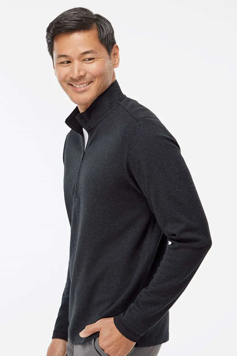 Adidas Mens 3 Stripes Moisture Wicking 1/4 Zip Sweater - Black Melange