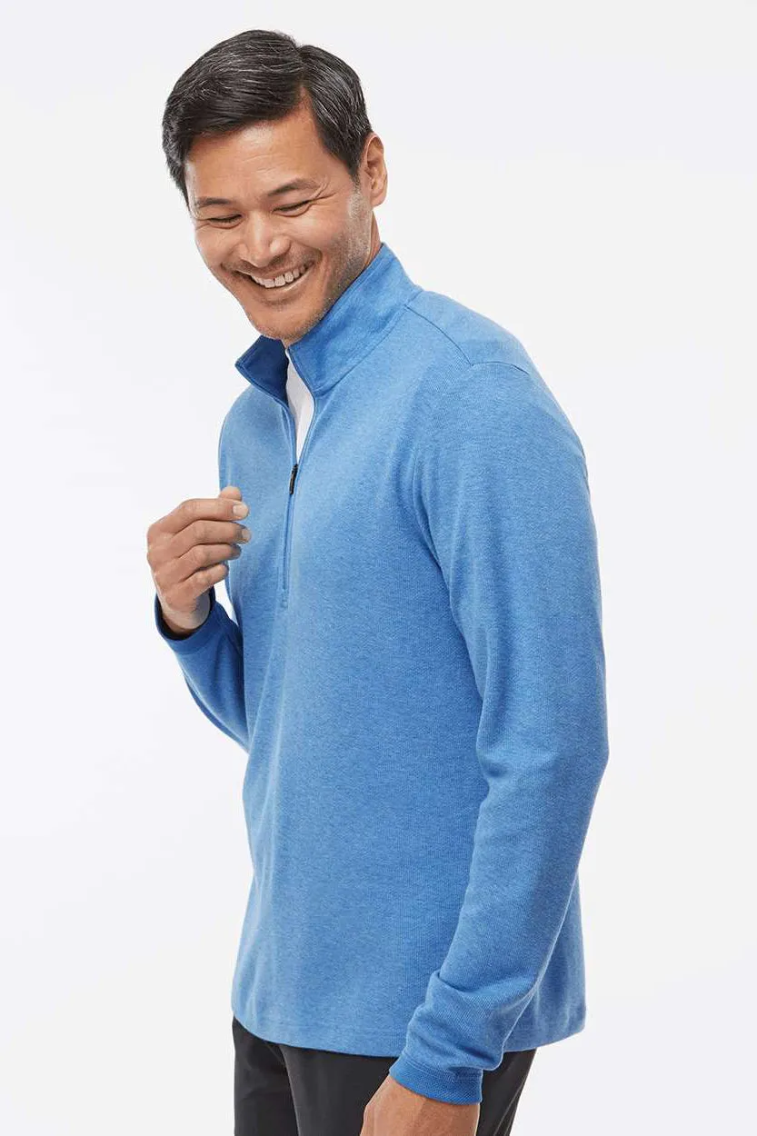 Adidas Mens 3 Stripes Moisture Wicking 1/4 Zip Sweater - Focus Blue Melange