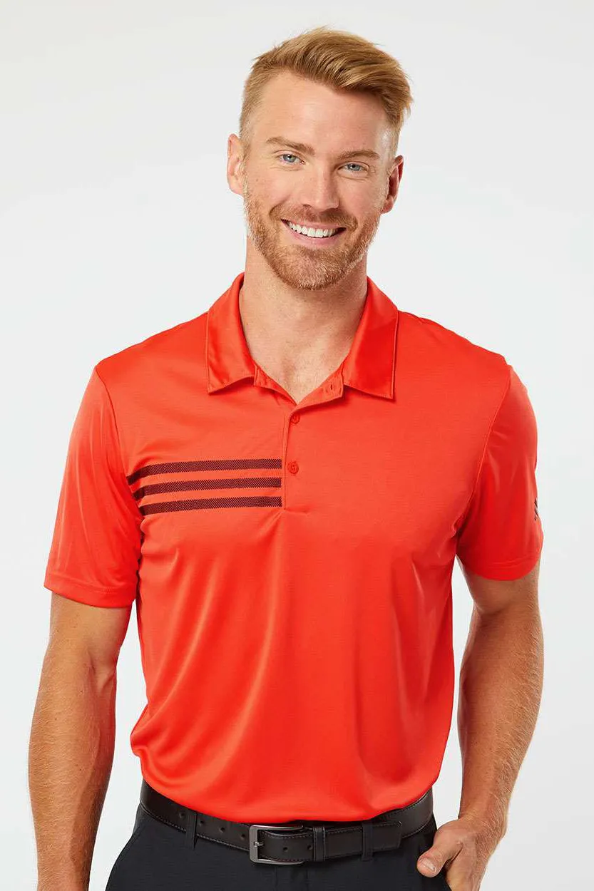 Adidas Mens 3 Stripes UPF 50  Short Sleeve Polo Shirt - Blaze Orange/Black - Closeout