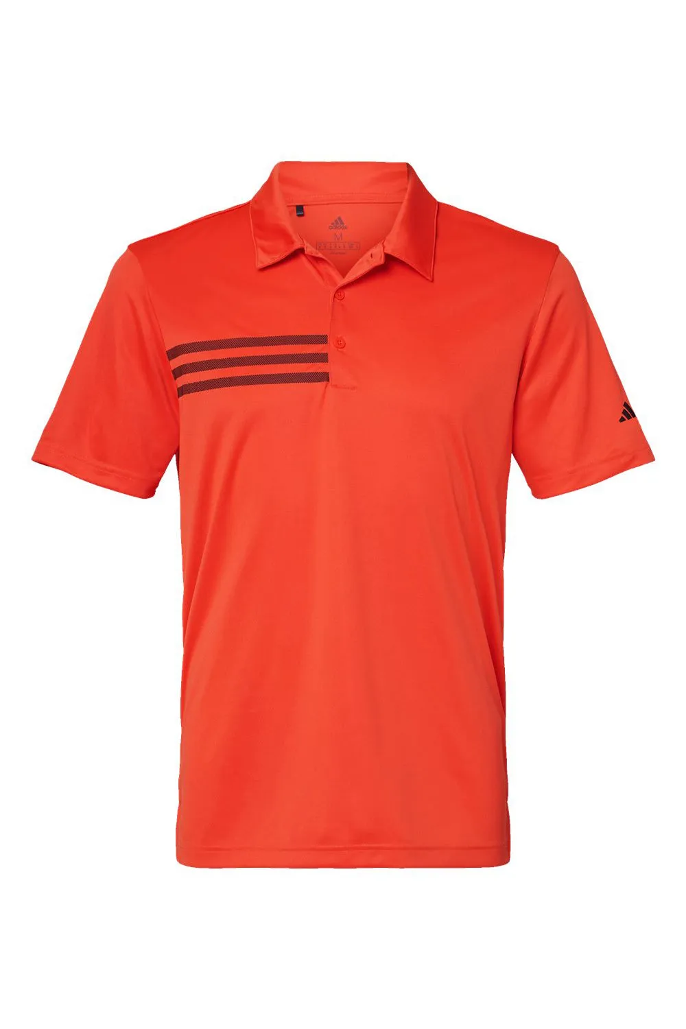 Adidas Mens 3 Stripes UPF 50  Short Sleeve Polo Shirt - Blaze Orange/Black - Closeout