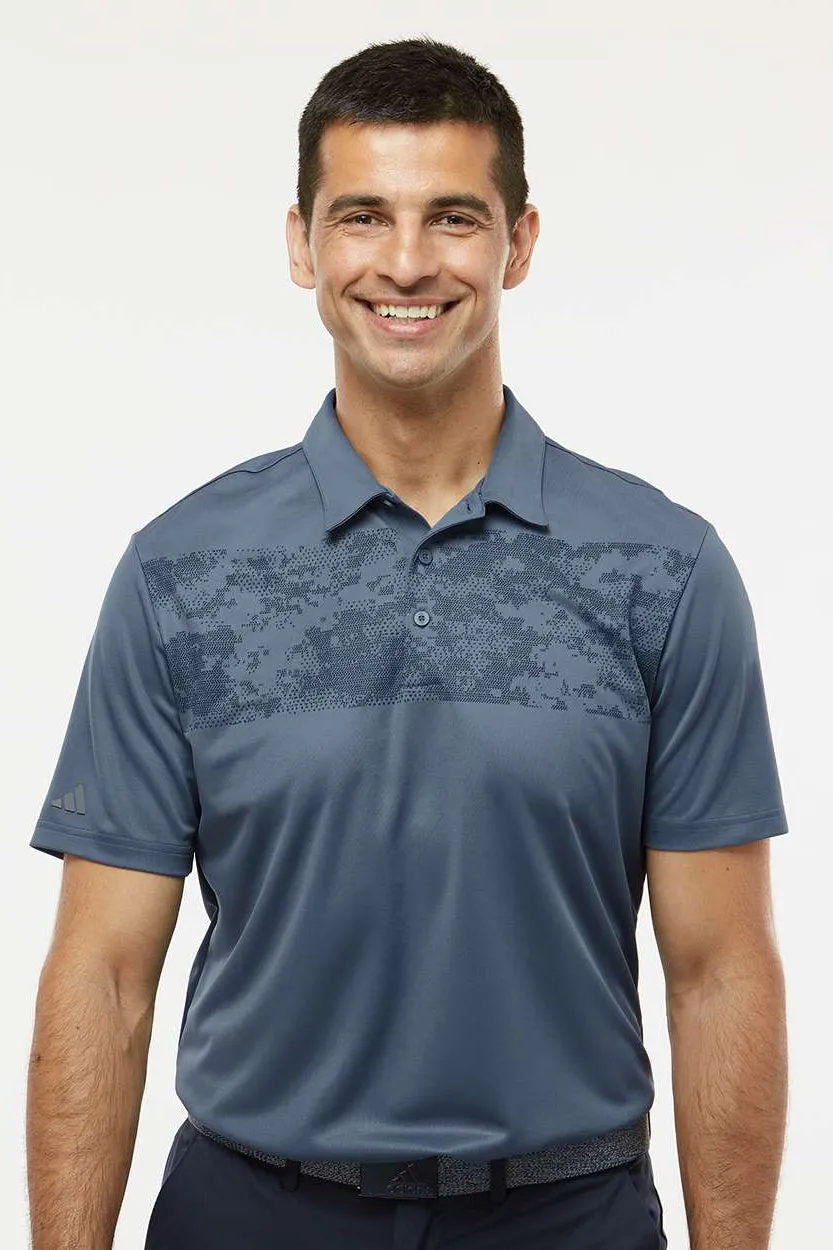 Adidas Mens Camo Chest Print Short Sleeve Polo Shirt - Tech Ink Blue