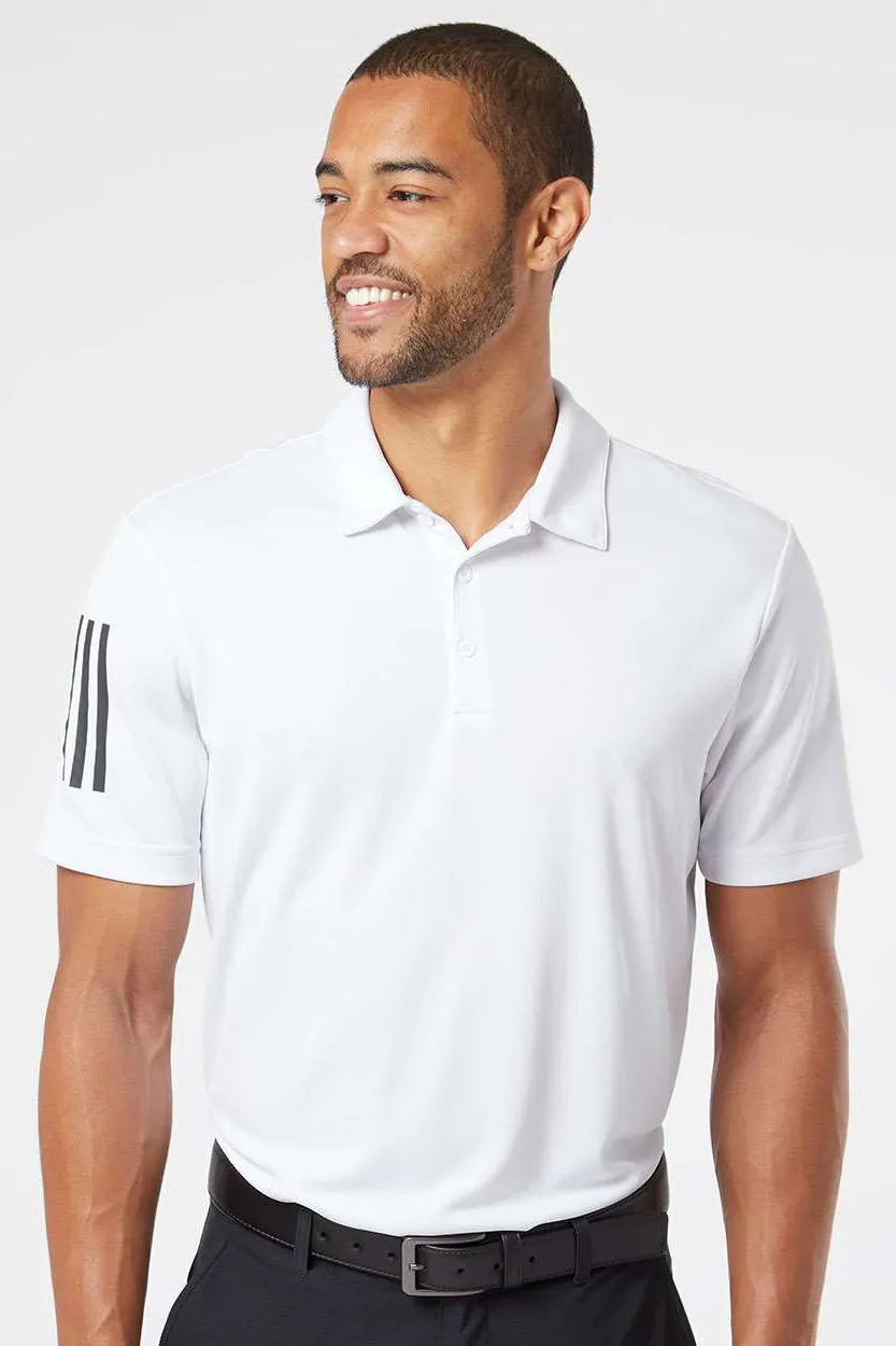 Adidas Mens Floating 3 Stripes UPF 50  Short Sleeve Polo Shirt - White/Black