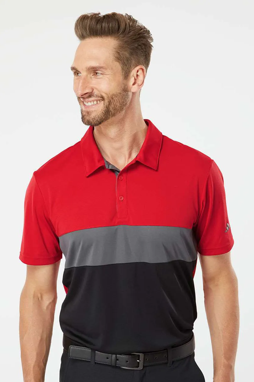 Adidas Mens Merch Block UPF 50  Short Sleeve Polo Shirt - Collegiate Red/Grey/Black - Closeout