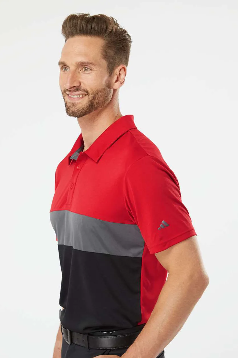 Adidas Mens Merch Block UPF 50  Short Sleeve Polo Shirt - Collegiate Red/Grey/Black - Closeout