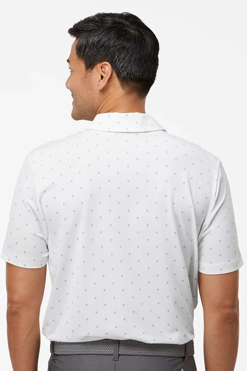Adidas Mens Pine Tree Moisture Wicking Short Sleeve Polo Shirt - White/Grey