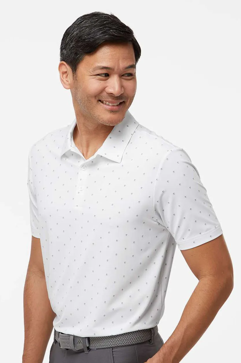 Adidas Mens Pine Tree Moisture Wicking Short Sleeve Polo Shirt - White/Grey