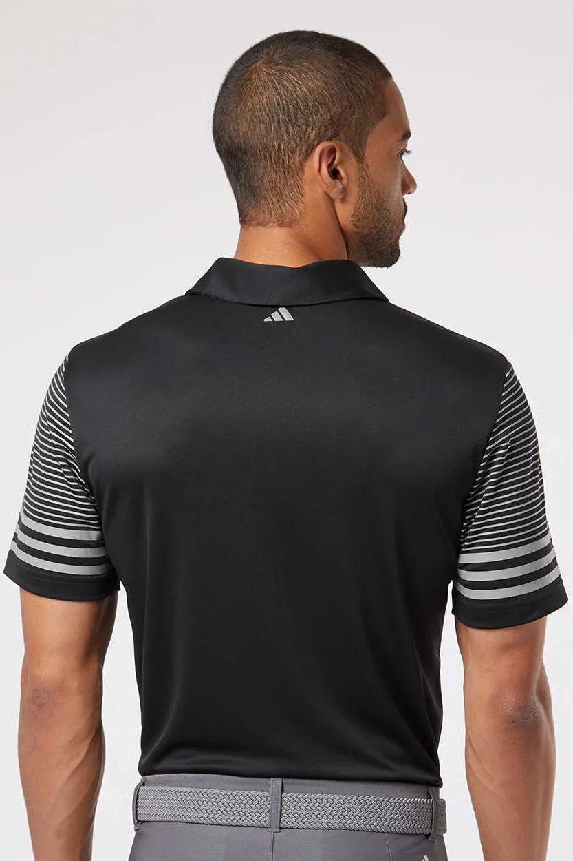 Adidas Mens Striped UPF 50  Short Sleeve Polo Shirt - Black - Closeout