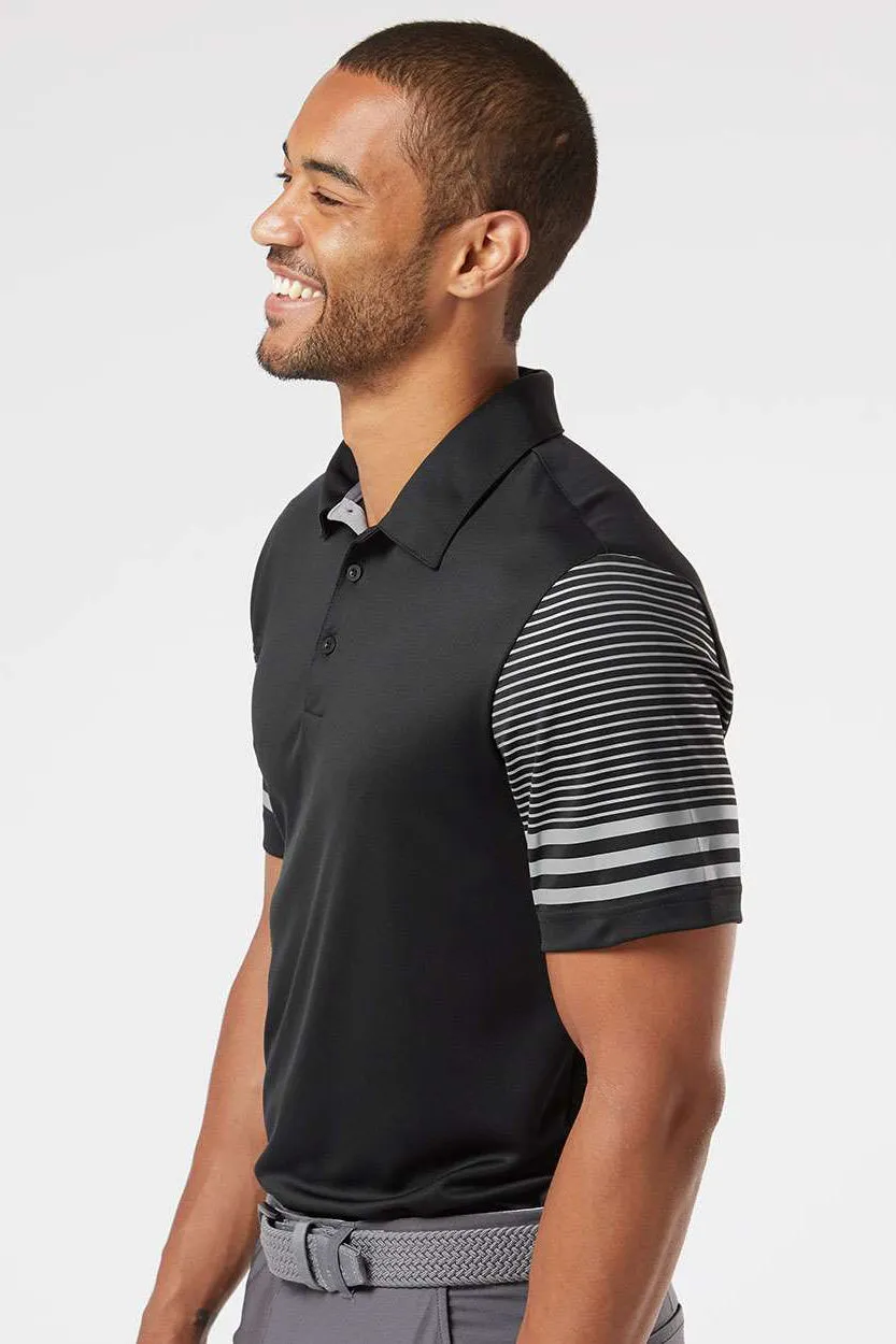 Adidas Mens Striped UPF 50  Short Sleeve Polo Shirt - Black - Closeout
