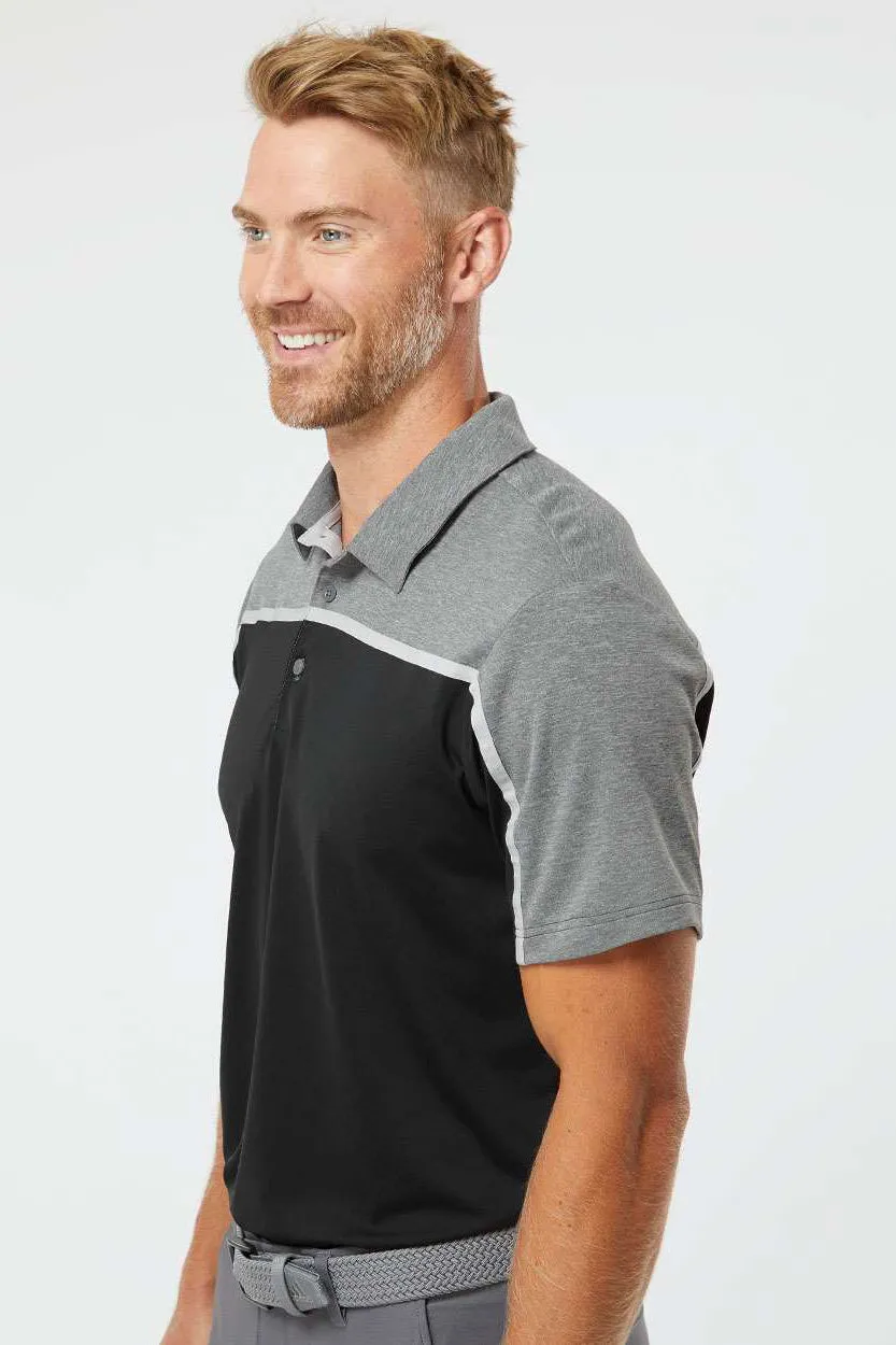 Adidas Mens Ultimate Colorblock Moisture Wicking Short Sleeve Polo Shirt - Black/Grey/Grey Melange - Closeout