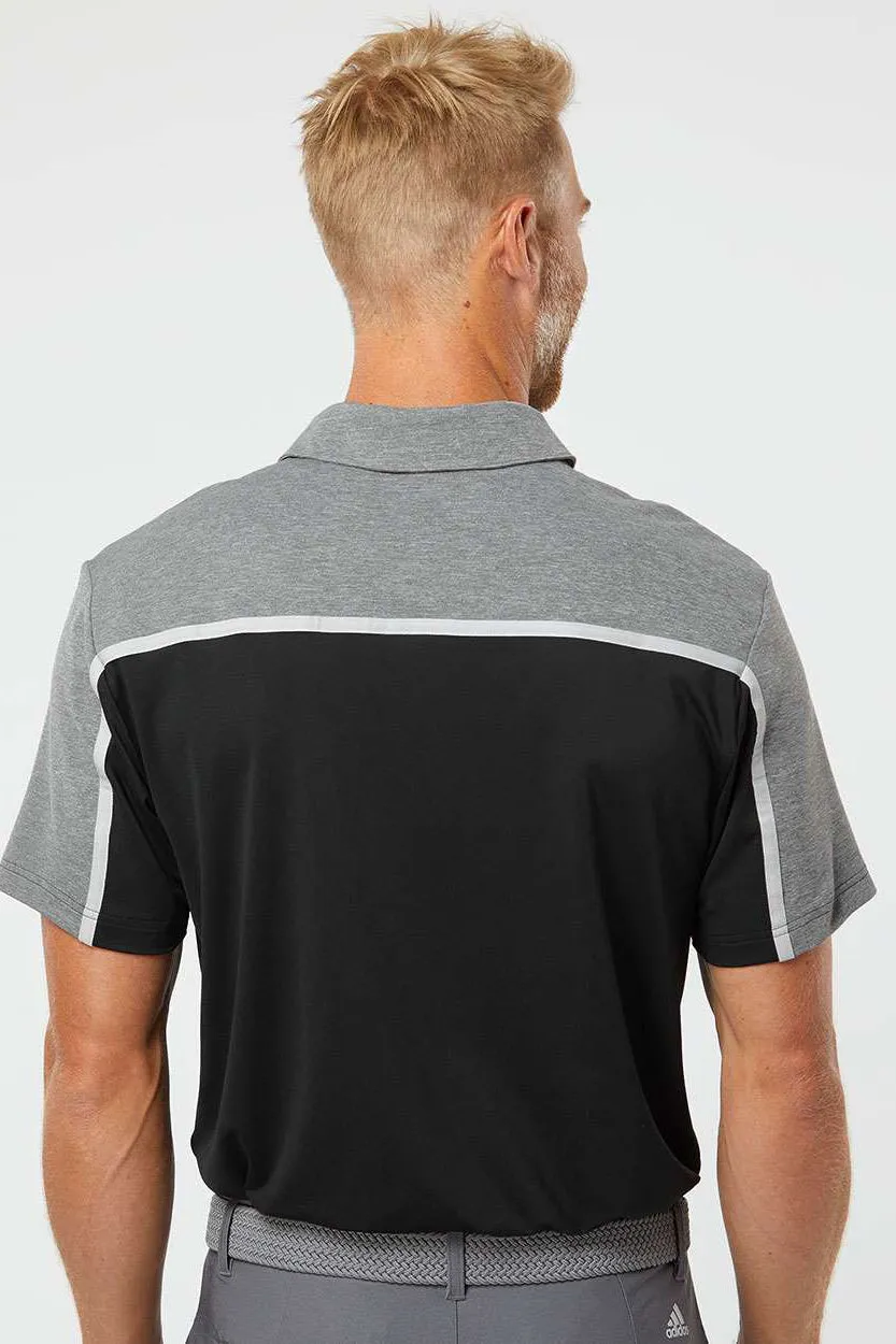 Adidas Mens Ultimate Colorblock Moisture Wicking Short Sleeve Polo Shirt - Black/Grey/Grey Melange - Closeout