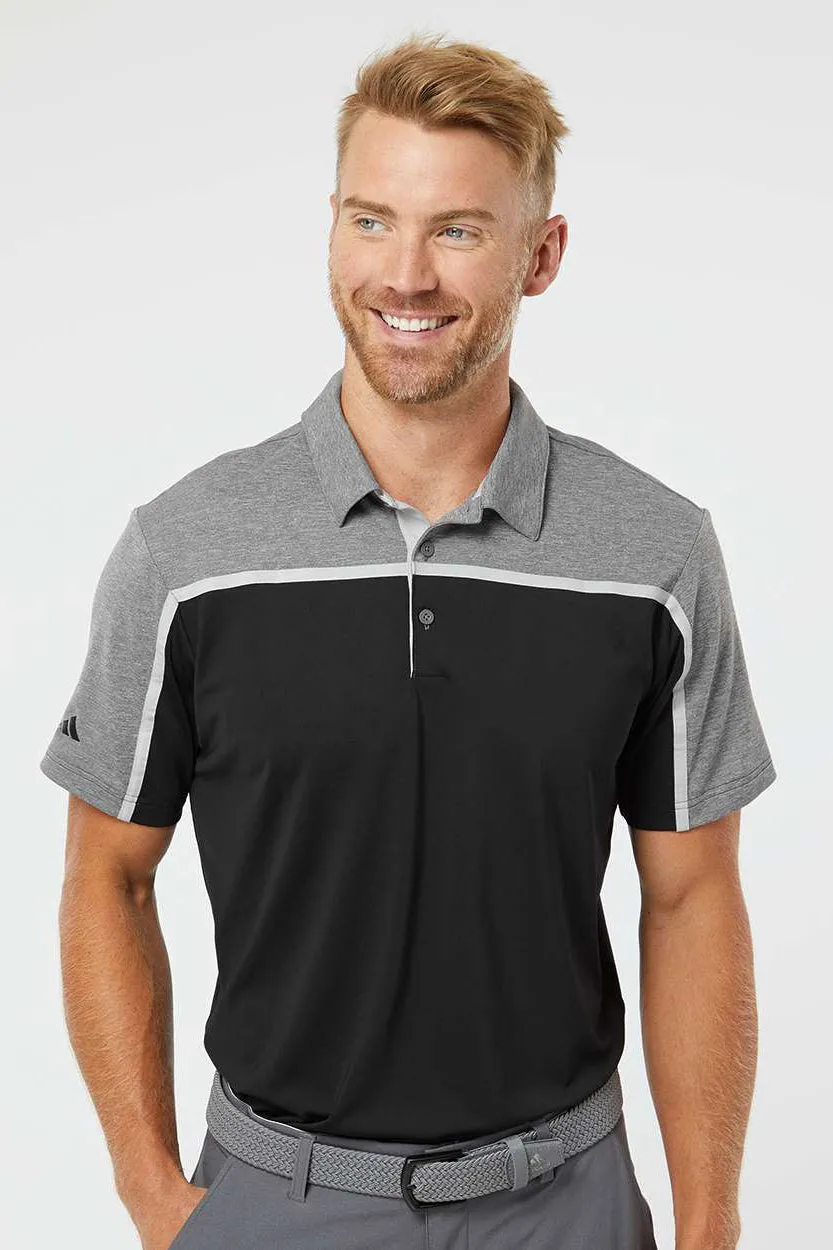 Adidas Mens Ultimate Colorblock Moisture Wicking Short Sleeve Polo Shirt - Black/Grey/Grey Melange - Closeout
