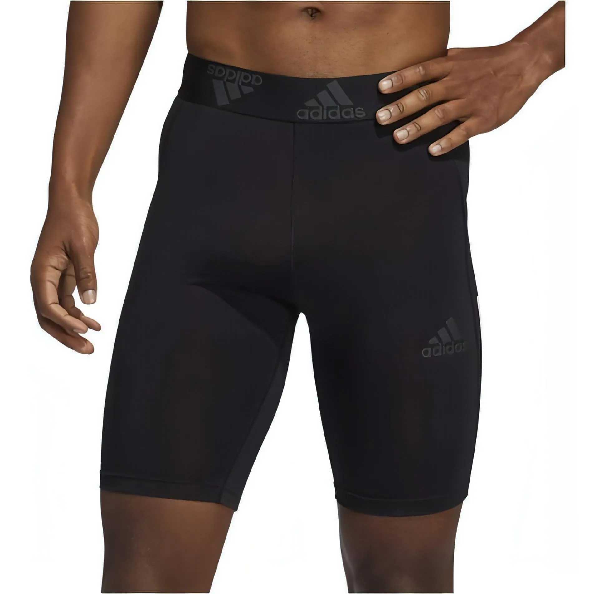 adidas Tech-Fit 3 Stripe Mens Short Running Tights - Black men's shorts for summer activities and lounging
