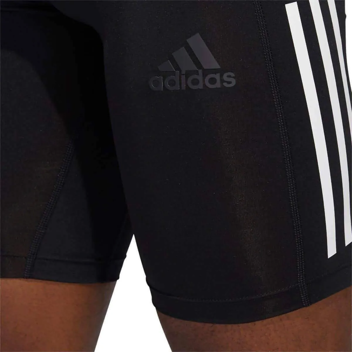 adidas Tech-Fit 3 Stripe Mens Short Running Tights - Black