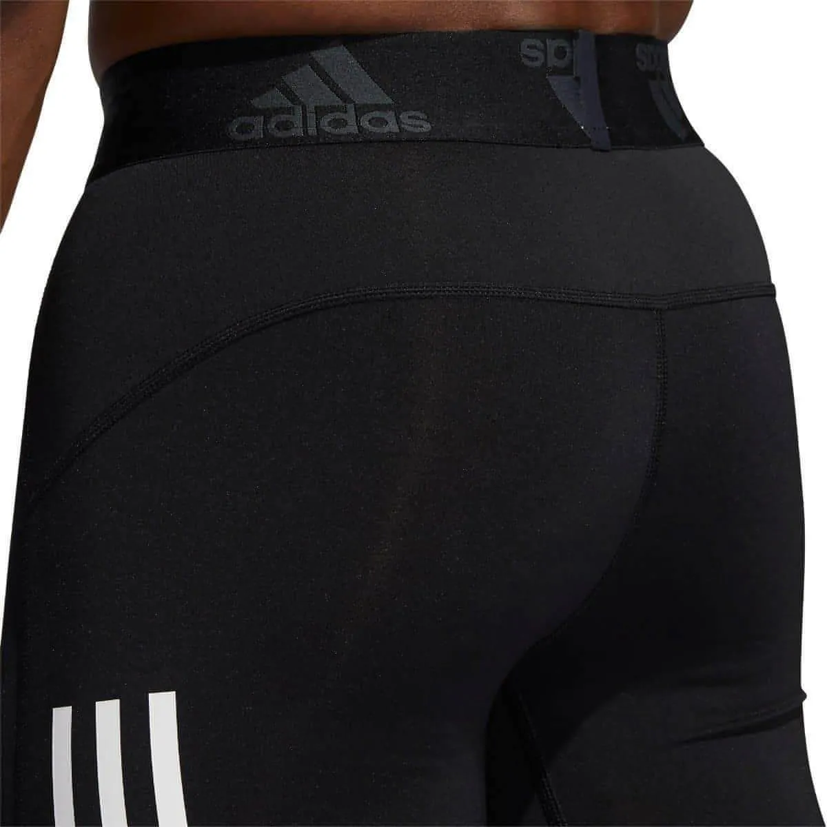 adidas Tech-Fit 3 Stripe Mens Short Running Tights - Black