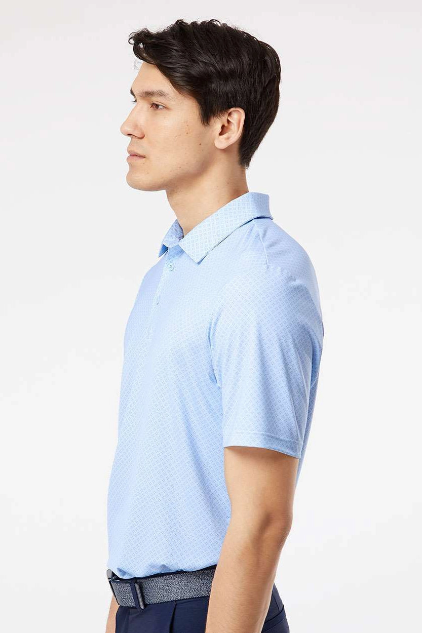 Adidas Mens Diamond Dot Moisture Wicking Short Sleeve Polo Shirt - Glow Blue/White/Navy Blue