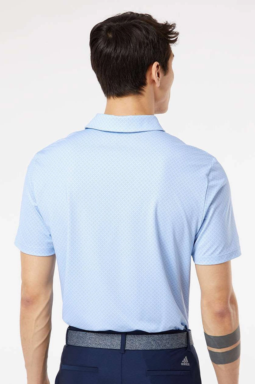 Adidas Mens Diamond Dot Moisture Wicking Short Sleeve Polo Shirt - Glow Blue/White/Navy Blue