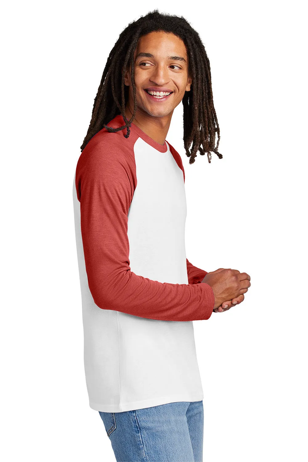 Allmade Mens Colorblock Long Sleeve Crewneck T-Shirt - Bright White/Rise Up Red