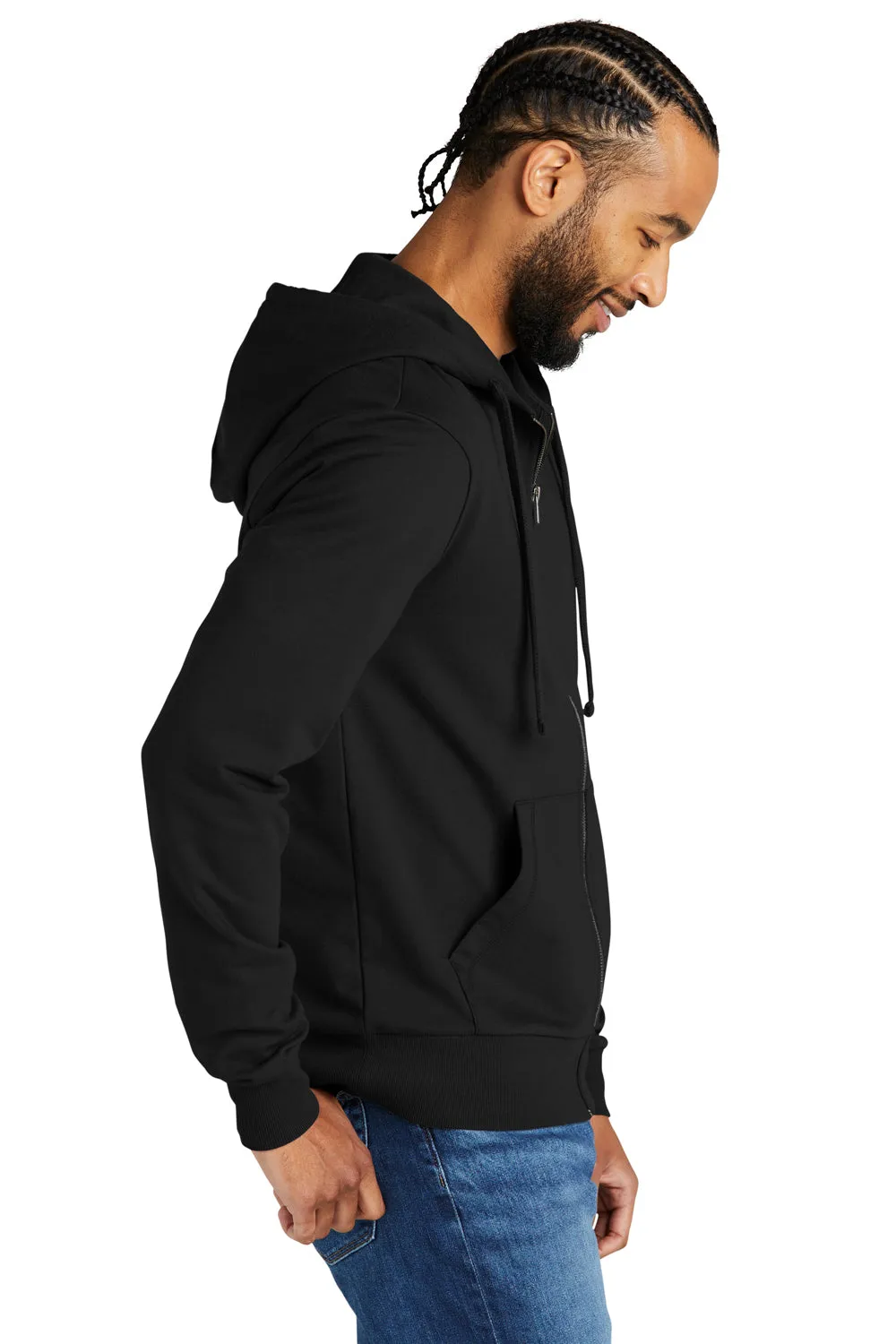 Allmade Mens Organic French Terry Full Zip Hooded Sweatshirt Hoodie w/ Pockets - Deep Black