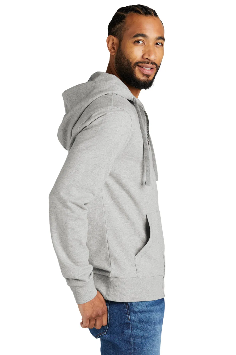 Allmade Mens Organic French Terry Full Zip Hooded Sweatshirt Hoodie w/ Pockets - Heather Granite Grey