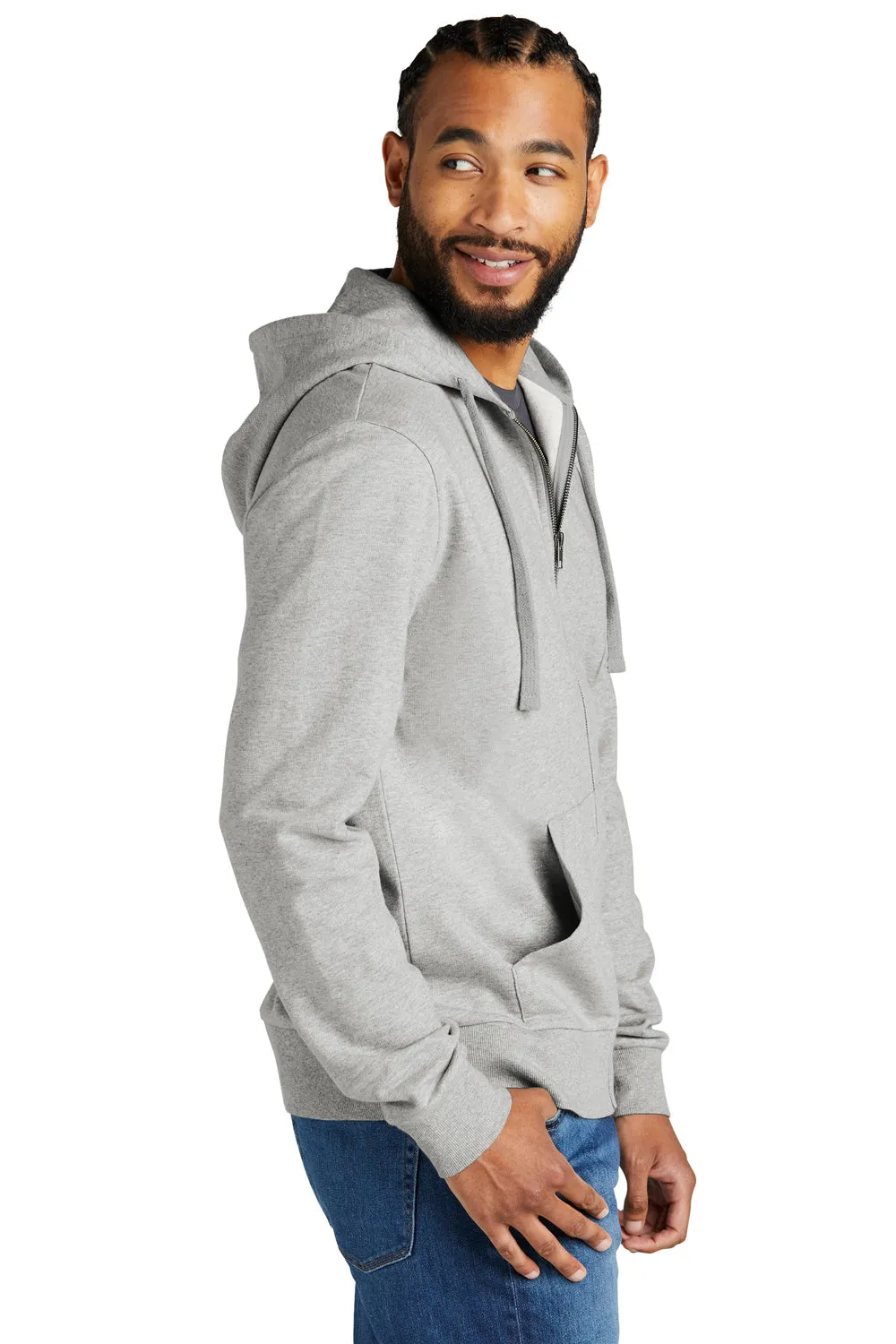 Allmade Mens Organic French Terry Full Zip Hooded Sweatshirt Hoodie w/ Pockets - Heather Granite Grey