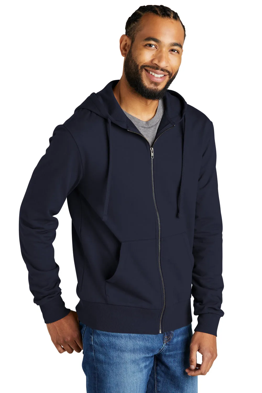 Allmade Mens Organic French Terry Full Zip Hooded Sweatshirt Hoodie w/ Pockets - Night Sky Navy Blue