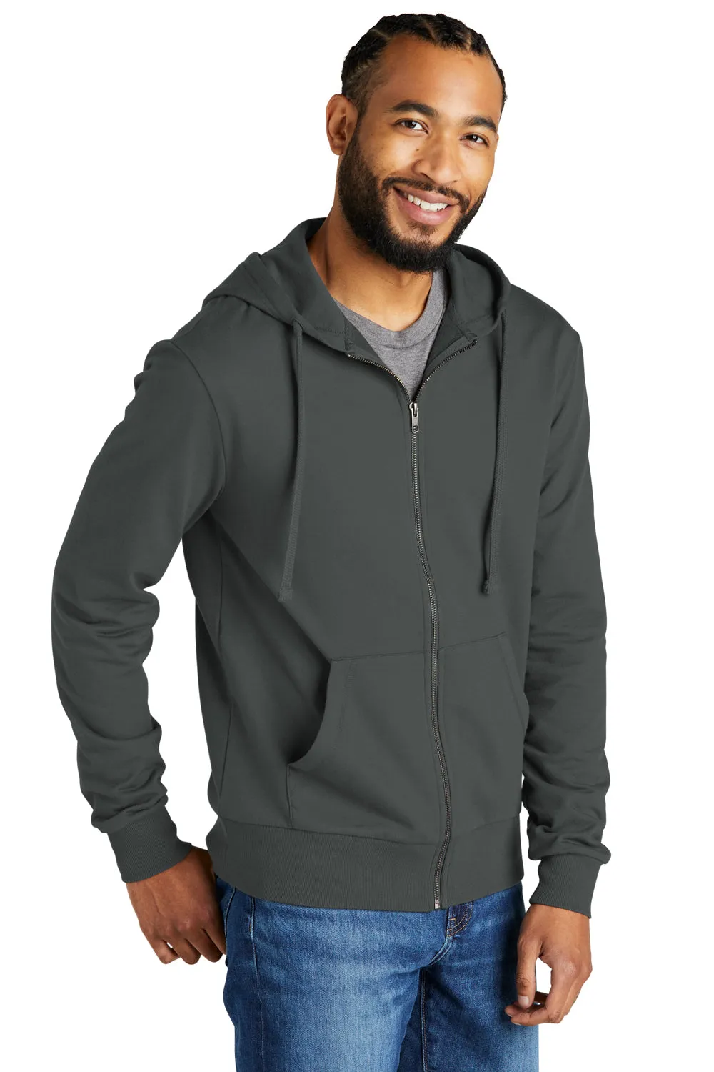 Allmade Mens Organic French Terry Full Zip Hooded Sweatshirt Hoodie w/ Pockets - Terrain Grey