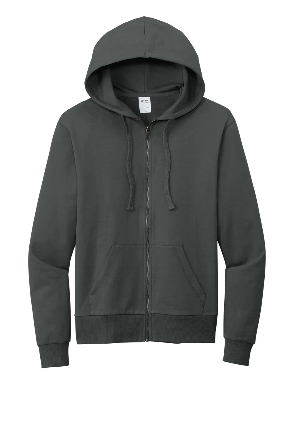 Allmade Mens Organic French Terry Full Zip Hooded Sweatshirt Hoodie w/ Pockets - Terrain Grey