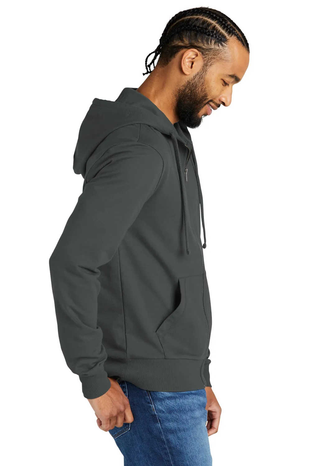 Allmade Mens Organic French Terry Full Zip Hooded Sweatshirt Hoodie w/ Pockets - Terrain Grey