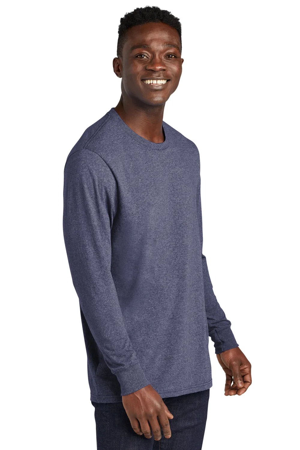 Allmade Mens Recycled Long Sleeve Crewneck T-Shirt - Heather Navy Blue
