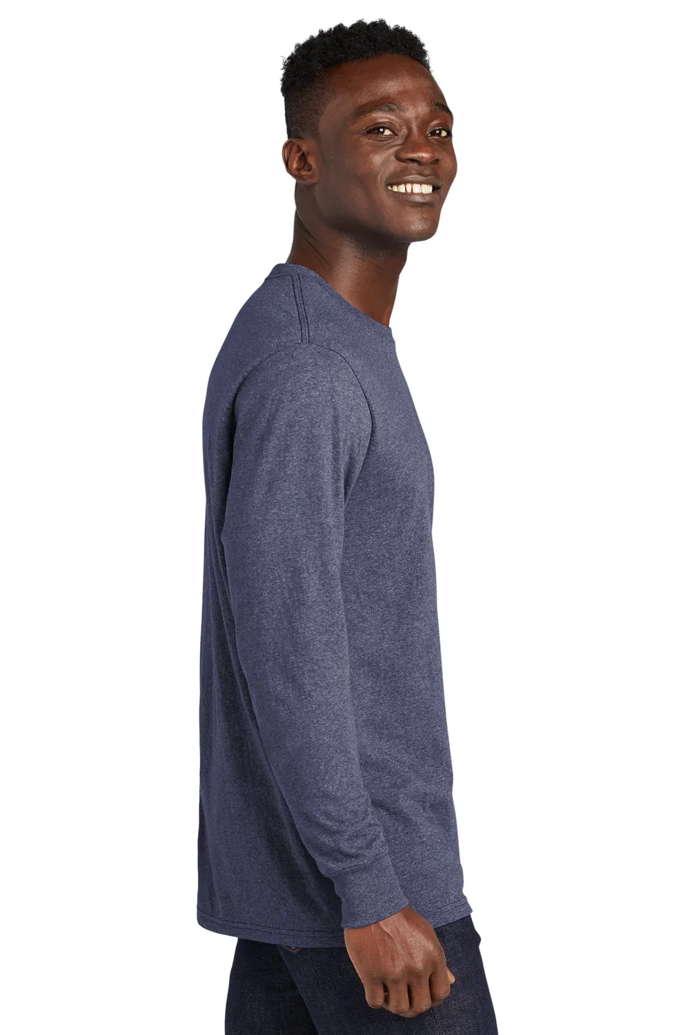 Allmade Mens Recycled Long Sleeve Crewneck T-Shirt - Heather Navy Blue