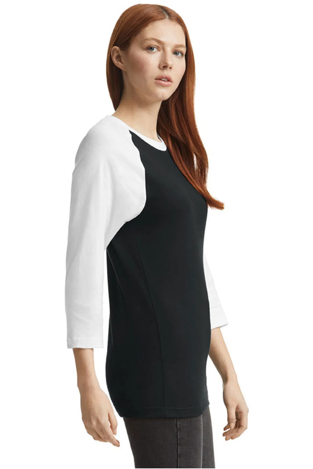 American Apparel Mens CVC Raglan 3/4 Sleeve Crewneck T-Shirt - Black/White