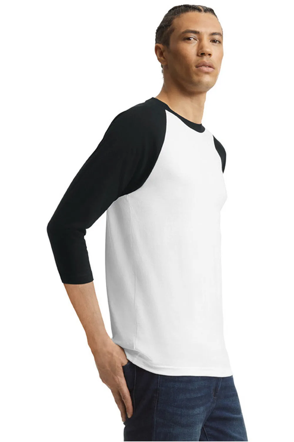 American Apparel Mens CVC Raglan 3/4 Sleeve Crewneck T-Shirt - White/Black