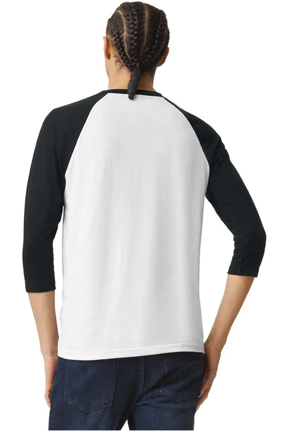 American Apparel Mens CVC Raglan 3/4 Sleeve Crewneck T-Shirt - White/Black
