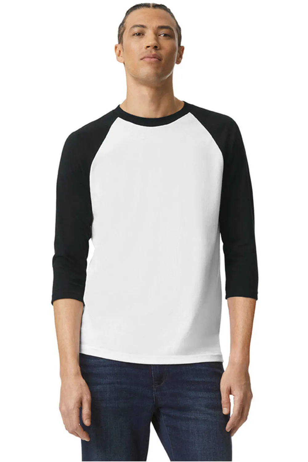 American Apparel Mens CVC Raglan 3/4 Sleeve Crewneck T-Shirt - White/Black