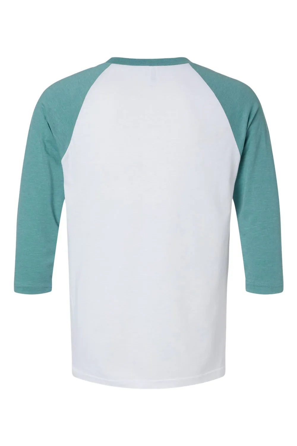 American Apparel Mens CVC Raglan 3/4 Sleeve Crewneck T-Shirt - White/Heather Arctic Blue