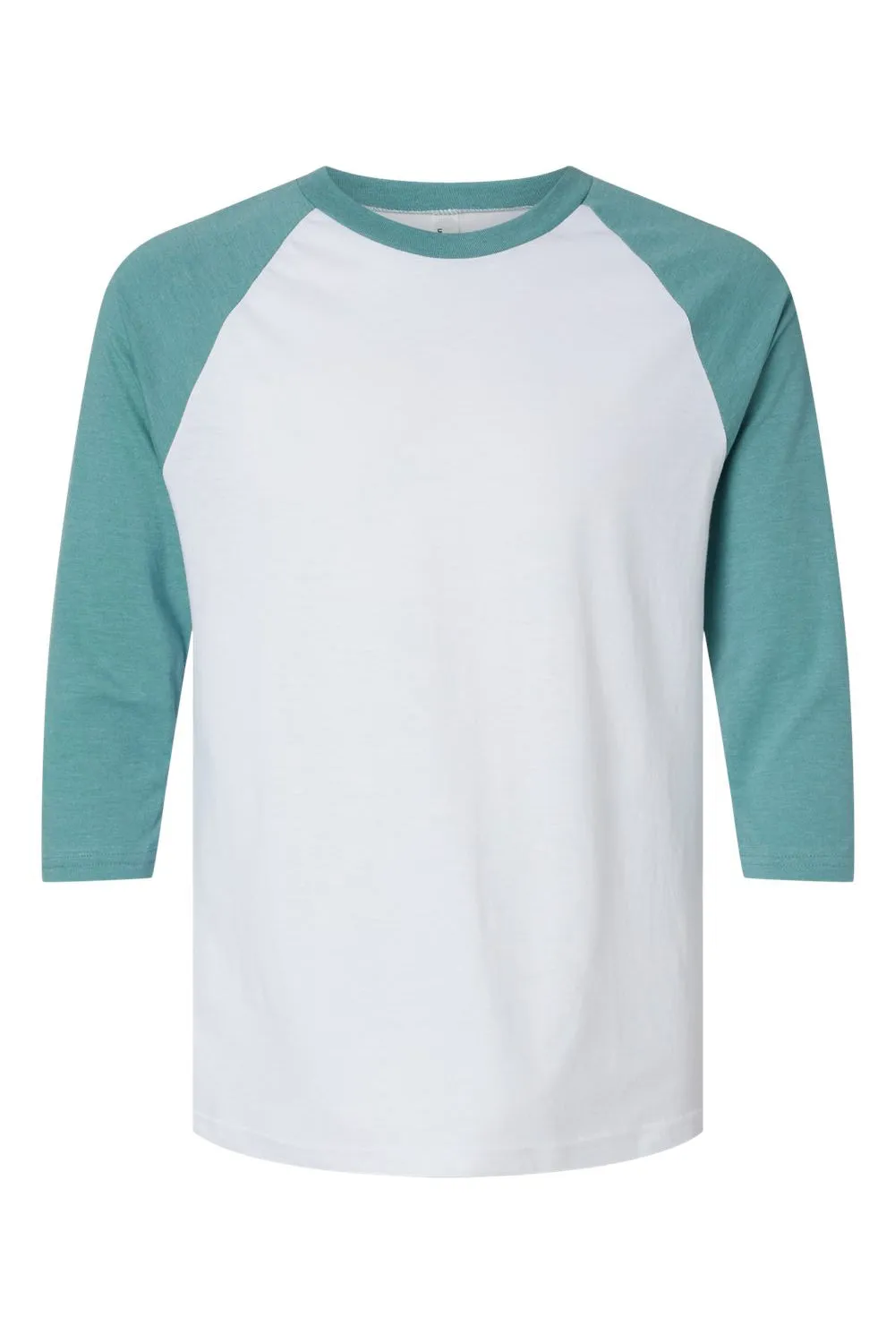American Apparel Mens CVC Raglan 3/4 Sleeve Crewneck T-Shirt - White/Heather Arctic Blue