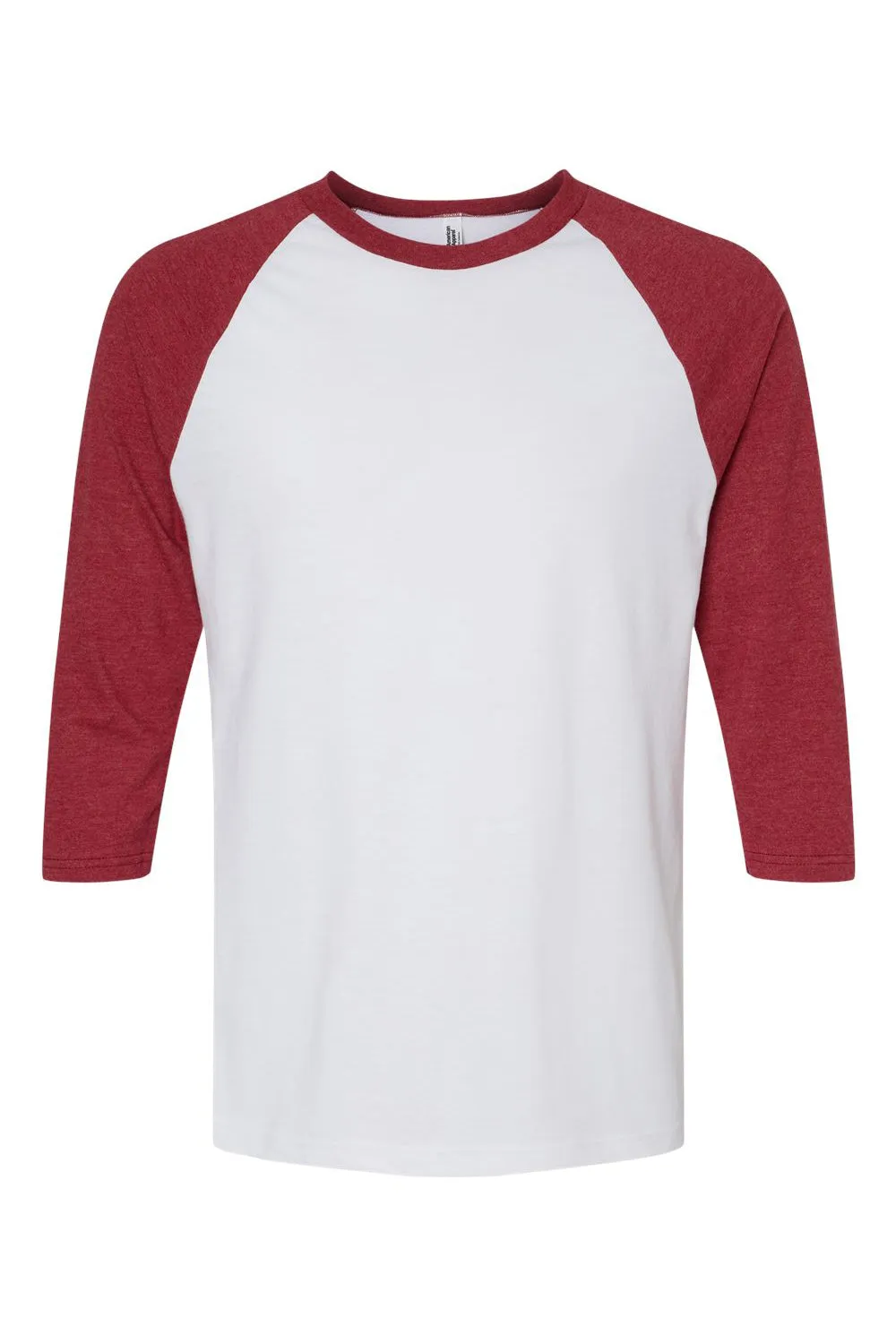 American Apparel Mens CVC Raglan 3/4 Sleeve Crewneck T-Shirt - White/Heather Cardinal Red
