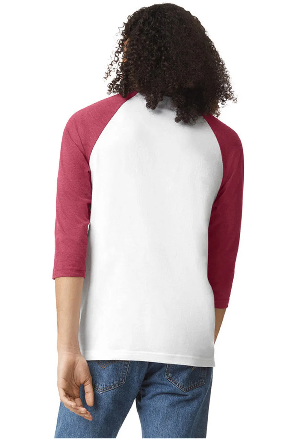 American Apparel Mens CVC Raglan 3/4 Sleeve Crewneck T-Shirt - White/Heather Cardinal Red