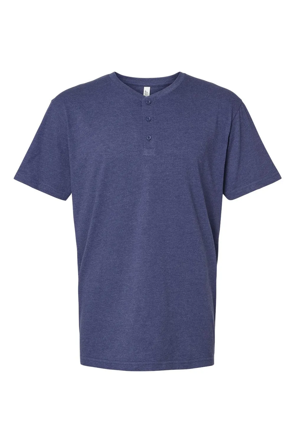 American Apparel Mens CVC Short Sleeve Henley T-Shirt - Heather Indigo Blue