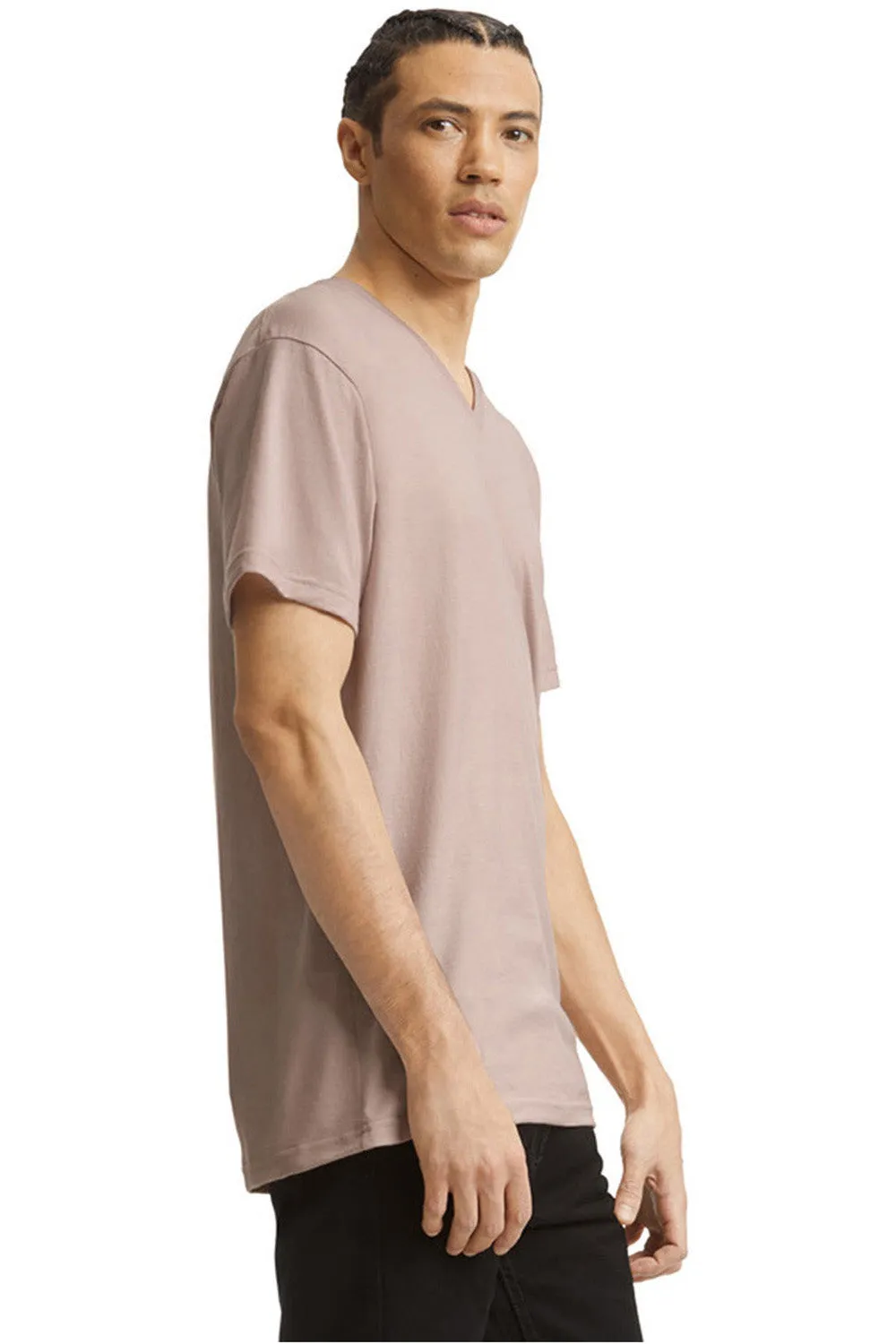 American Apparel Mens CVC Short Sleeve V-Neck T-Shirt - Heather Blush Pink