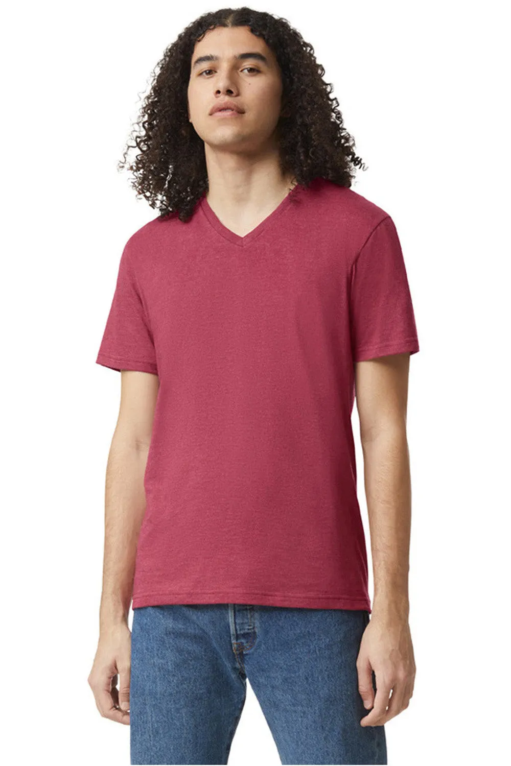 American Apparel Mens CVC Short Sleeve V-Neck T-Shirt - Heather Cardinal Red