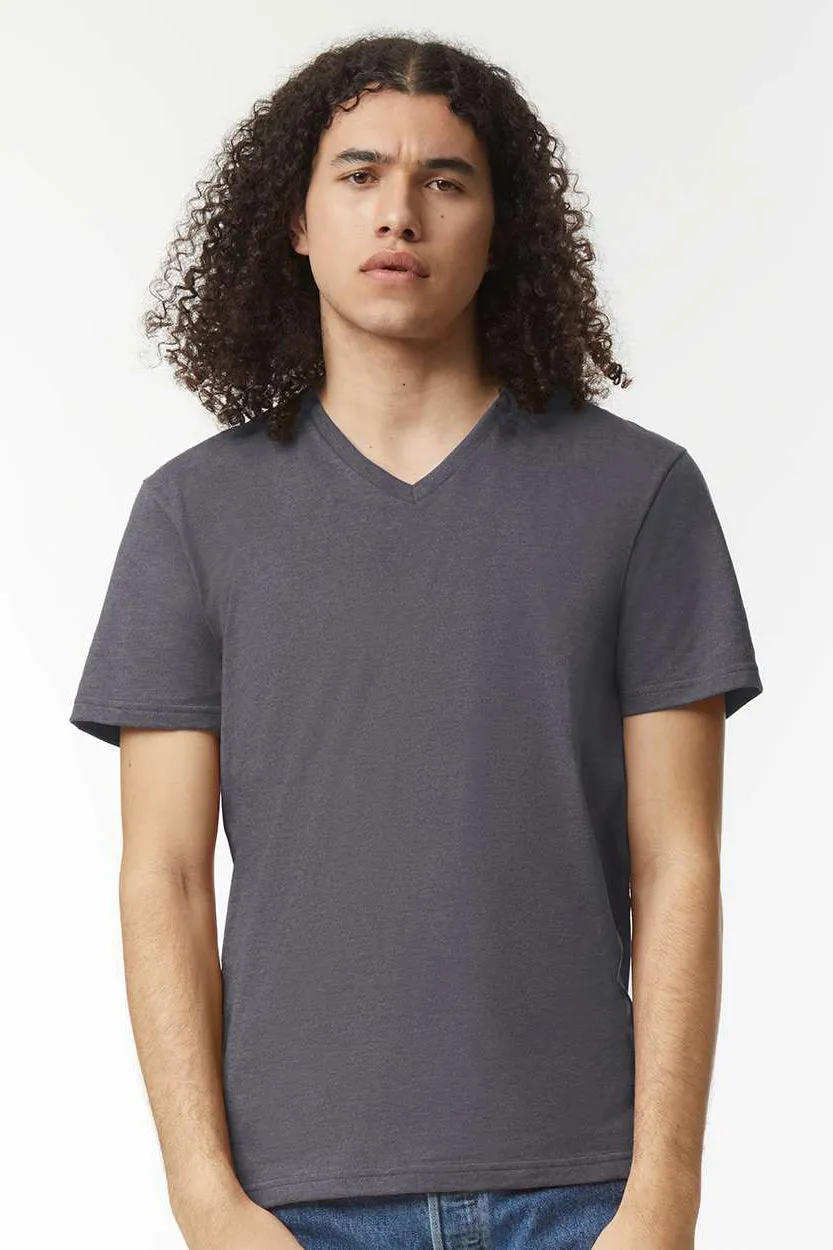 American Apparel Mens CVC Short Sleeve V-Neck T-Shirt - Heather Charcoal Grey