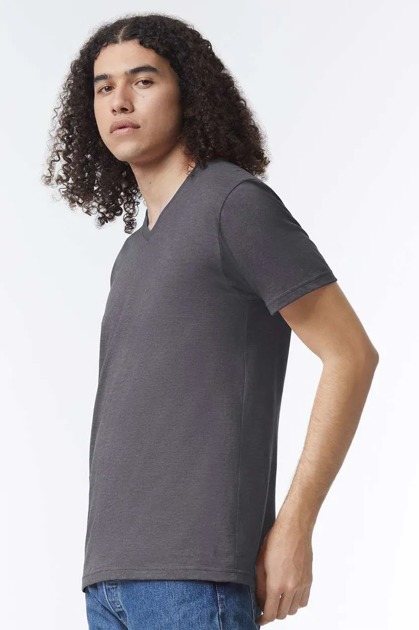 American Apparel Mens CVC Short Sleeve V-Neck T-Shirt - Heather Charcoal Grey